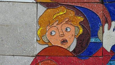 Georgische Heerstraße: Detail des Kunstwerks in sozialistischem Realismus